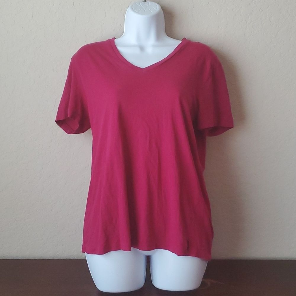 Armani Exchange A|X Pink Pima Cotton V-Neck Tee Shirt | Medium